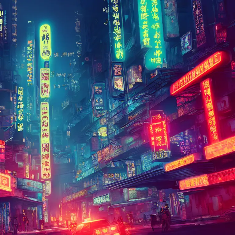 Prompt: futuristic chinatown view, 4 k remaster extremely detailed cinematic movie still from blade runner 2 0 4 9,, skyscrapers pattern with pagodas, neon signs, cyberpunk, cinematic light, by artgerm, cyber noir, bokeh, denis villeneuve, rich colors, night