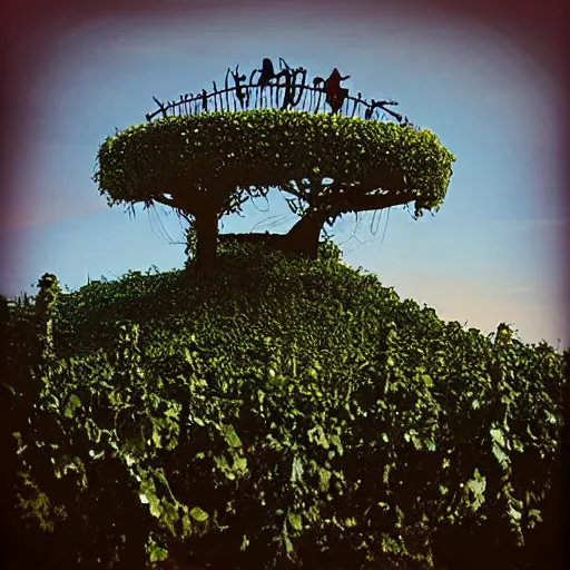 Prompt: A treasure planet piano, atop a throne of vines, by Jim Buckels,