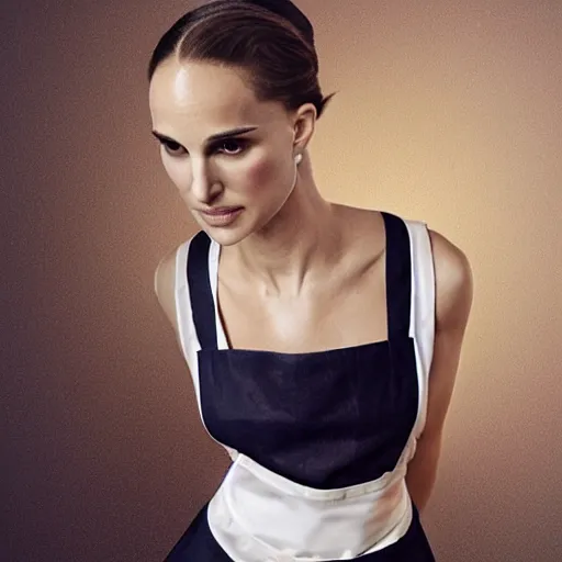 Prompt: sexy posing portrait of natalie portman dressed an apron dress, cooking a cake in the kitchen, sharp focus, illustration, highly detailed, digital painting, concept art, art by wlop and greg cinematic lighting