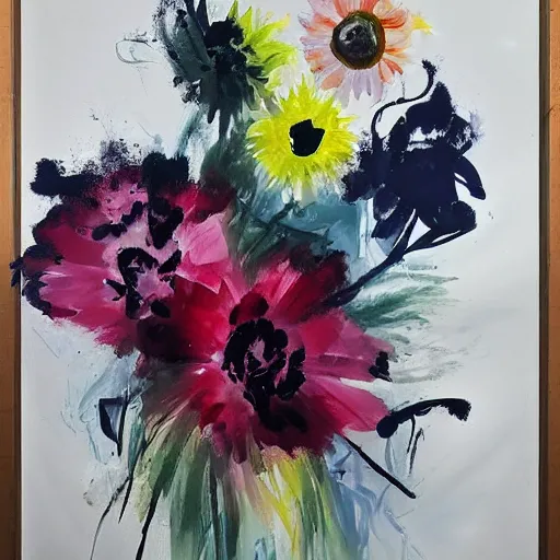 Prompt: flowers painted by justin mortimer