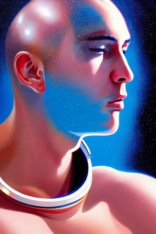 Prompt: hyperrealistic precisionist cinematic profile very expressive! astronaut, in water! up to shoulders, mirror dripping droplet!, planet and stars, highly detailed, digital art masterpiece, smooth eric zener cam de leon, dramatic pearlescent turquoise light on one side, low angle uhd 8 k, 1 3 5 mm focal length