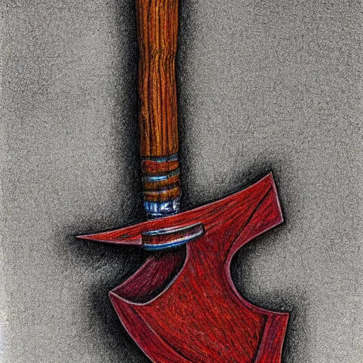 Prompt: Colored pencil art on paper, Battle Axe, highly detailed, artstation, MasterPiece, Award-Winning, Caran d'Ache Luminance