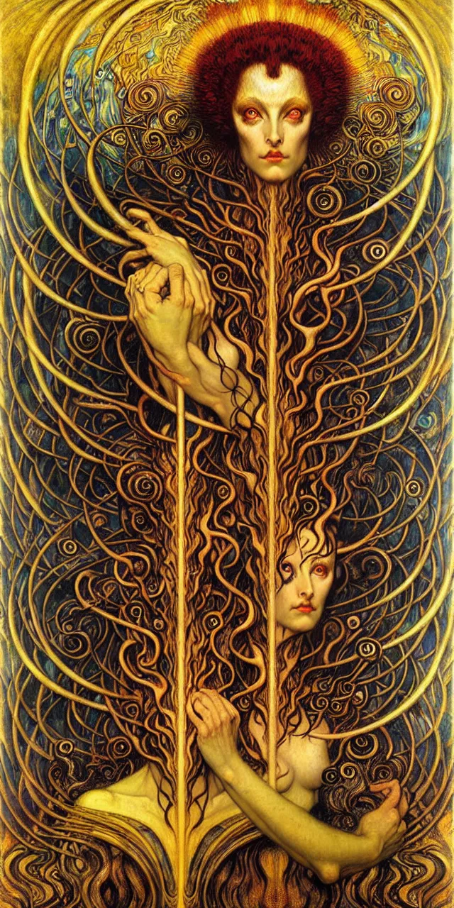 Image similar to Divine Chaos Engine by Karol Bak, Jean Delville, William Blake, Gustav Klimt, and Vincent Van Gogh, symbolist, visionary