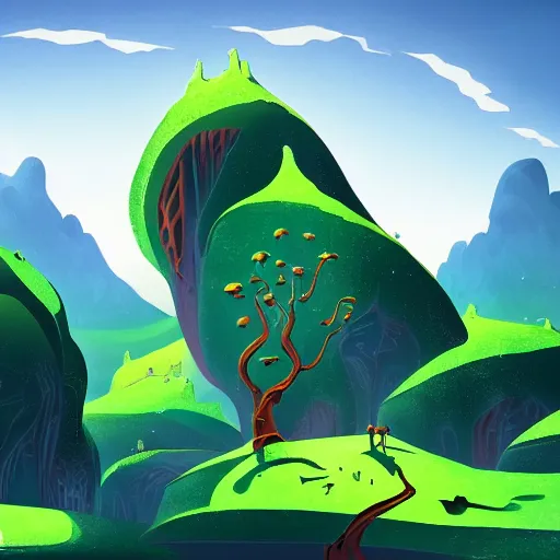 Prompt: karst landform, animated film, stylised, illustration,, fantasy art, 2 d game art, by eyvind earle, scott wills, genndy tartakovski, roman shipunov, etienne hebinger, atey ghailan, cgsociety, cynical realism