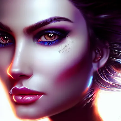 Prompt: electric woman, cute - fine - face, pretty face, oil slick hair, realistic shaded perfect face, extremely fine details, realistic shaded lighting, dynamic background, artgerm, 8 k ultra realistic, highly detailed, ivan aivazovsky