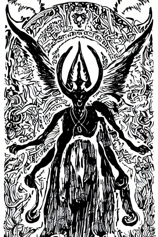 Image similar to baphomet black and white illustration