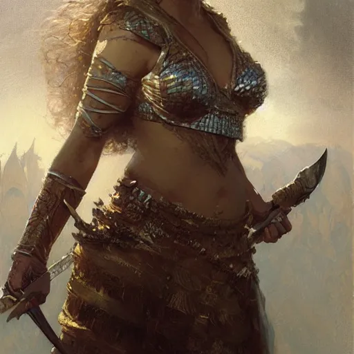 Image similar to a fiercey warrior princess in scale mail, fantasy character portrait by greg rutkowski, gaston bussiere, craig mullins