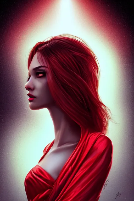 Image similar to beautiful fashion human looking alien in red saree,, in the style of artgerm, and wlop, chanel jewelry, cinematic lighting, hyperdetailed, 8 k realistic, symmetrical, global illumination, radiant light, love and mercy, frostbite 3 engine, cryengine, dof, trending on artstation, digital art, crepuscular ray