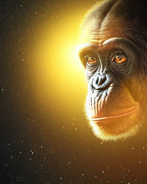 Prompt: very detailed high resolution illustration of a mystical chimpanzee, backlit, stars, night, surrounded, 3 d, 8 k, extremely detailed, artstation, award winning