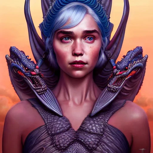 Image similar to Lofi BioPunk portrait daenerys targaryen with three dragons, Pixar style by Tristan Eaton Stanley Artgerm and Tom Bagshaw