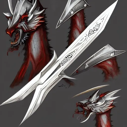 Prompt: concept art of celestial dragon blade weapon, blade design, fantasy blade, fantasy, behance, pinterest, deviantart, artstation, weapons concept art, design, rpg, weapon, detailed, digital art, incredible, digital painting