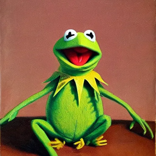 Prompt: photorealistic kermit the frog in an 1 8 5 5 painting by elisabeth jerichau - baumann. painting, oil on canvas