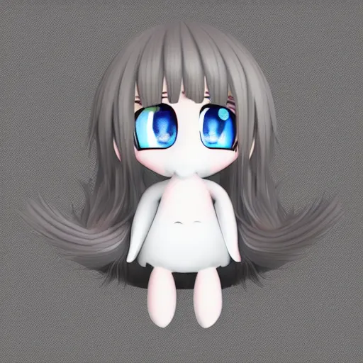 Image similar to cute fumo plush who is entirely covered in dark strands of messy hair, cute, vray