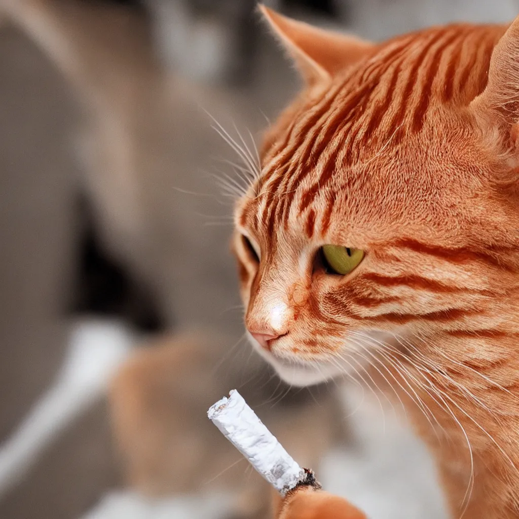 Image similar to a red tabby cat smoking a cigarette