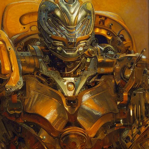 Image similar to highly detailed portrait of a robotic humanoid tiger mecha, painting by gaston bussiere, craig mullins, j. c. leyendecker, lights, art by ernst haeckel, john william godward, hammershøi, alex grey, dmt