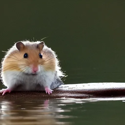 Prompt: a hamster riding on top of a duck, wildlife photography-g