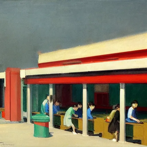 Prompt: A hawker centre painted by Edward Hopper