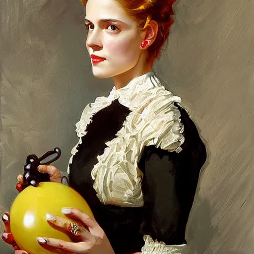 Image similar to painting skull portrait young woman holding a balloon, intricate, elegant, highly detailed,, art by jc leyendecker and singer sargent