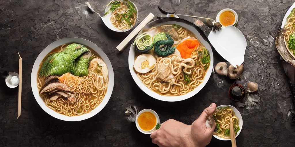 Image similar to Cthulhu eating ramen 8k