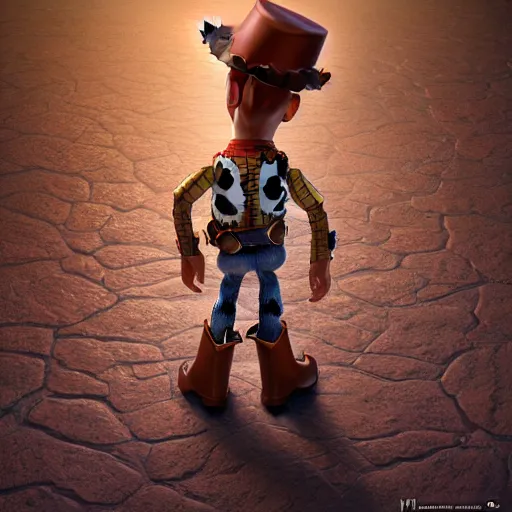 Image similar to Photorealistic creepy toy story woody in the style of Michael Whelan and Gustave Dore. Hyperdetailed photorealism, 108 megapixels, amazing depth, glowing rich colors, powerful imagery, 3D finalrender, 3d shading, cinematic lighting, artstation concept art