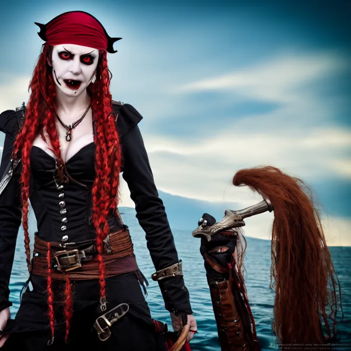 Prompt: professional photograph of a female vampire pirate. Extremely detailed. 8k