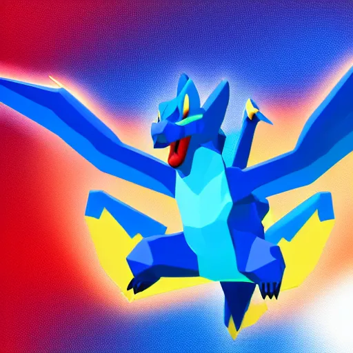 Prompt: high polygon render of mega charizard x on a white background, isometric 3 d, ultra hd