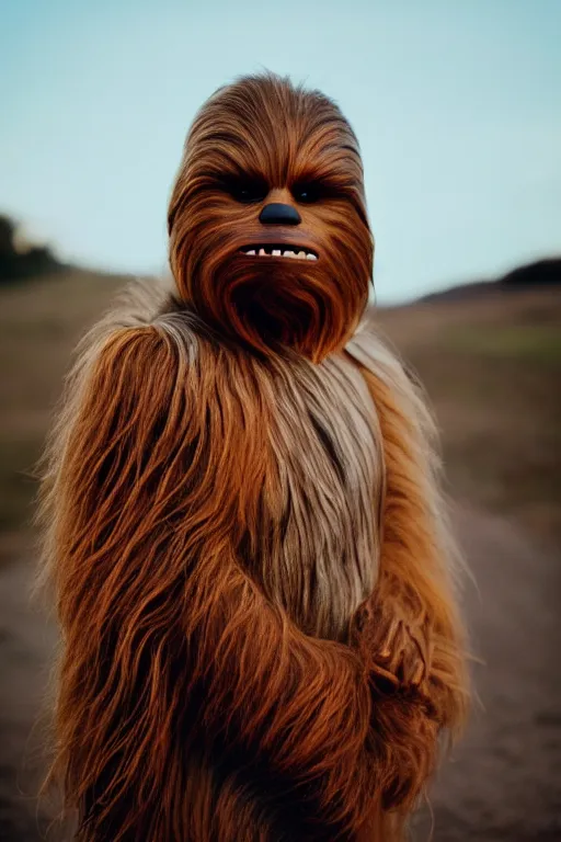 Prompt: photographic portrait of chewbacca suffering from male pattern baldness, cinematic photography, 35mm, evening light