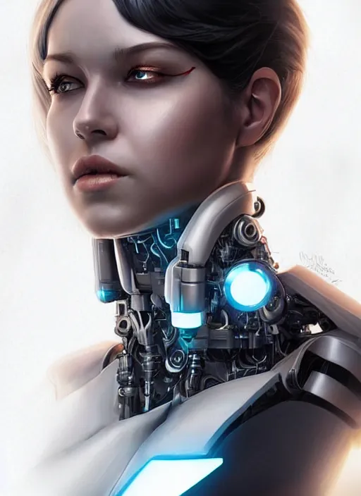 Image similar to portrait of a cyborg woman who turns her head to the ((((((right))))) left+345 (((((up))))) (((((down))))) by Artgerm,eyes closed , biomechanical, hyper detailled, trending on artstation