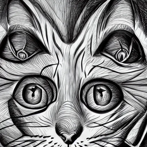 Image similar to drawing realistic stylized cute smiling cats in the style of escher. symmetric. detailed. hd