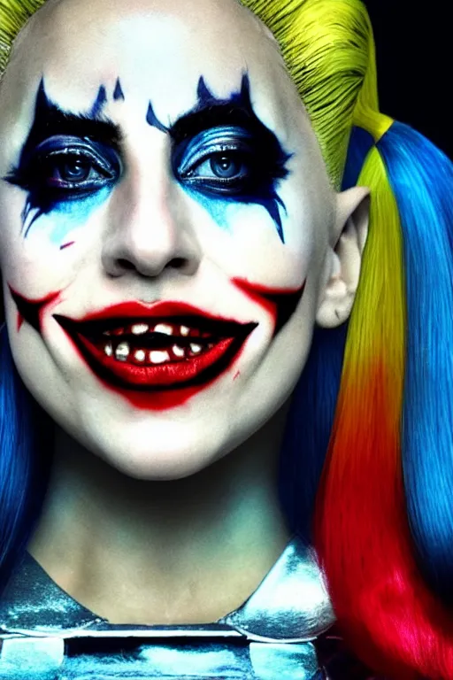 Image similar to film still of Lady Gaga as Harley Quinn in Joker 2, 4k