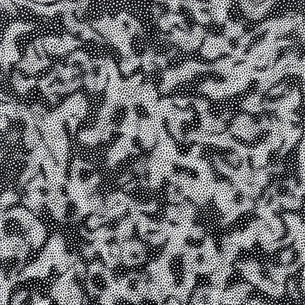 Image similar to camo made of teeth, smiling, abstract, rei kawakubo artwork, cryptic, dots, stipple, lines, splotch, color tearing, pitch bending, faceless people, dark, ominious, eerie, minimal, points, technical, old painting