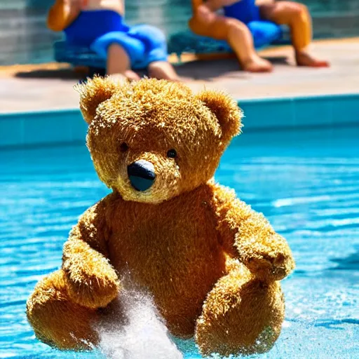 Prompt: teddybears playing in the pool, 8k