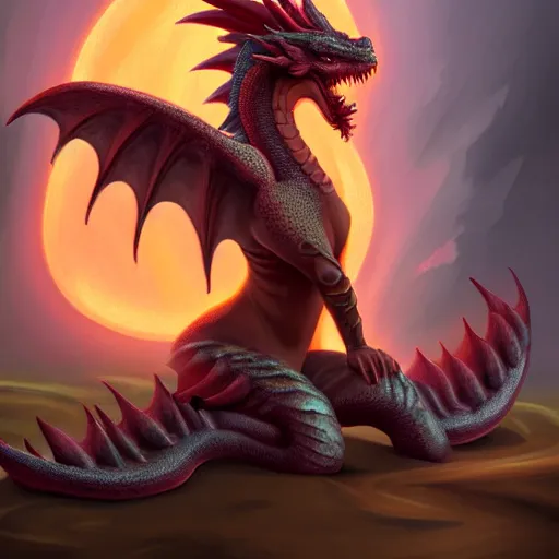 Prompt: commission of a beautiful digital painting of a feminine female dragon dragoness bathing in lava scaled scales horns wings tail feral, ambient lighting, concept art, detailed, furaffinity, trending on artstation