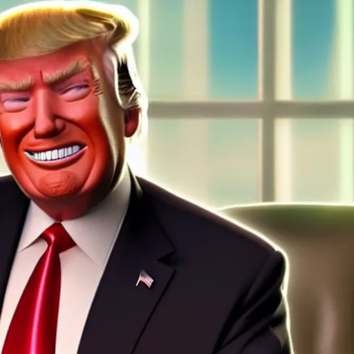 Image similar to still of a cute, smiling donald trump, from the new pixar movie, dynamic lighting, cgsociety