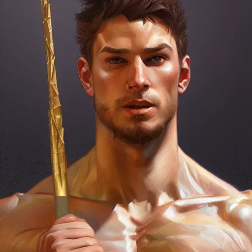 Prompt: twitch streamer ItsSliker as a Greek god, gorgeous, amazing, muscular, fit, very muscular male body, intricate, highly detailed, digital painting, artstation, concept art, sharp focus, illustration, art by greg rutkowski and alphonse mucha