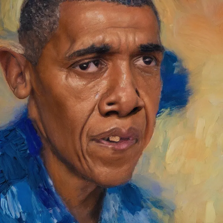 Image similar to warmly lit close up studio portrait of very old Barack Obama age 115 angrily singing, impasto oil painting thick brushstrokes by Cy Twombly and Elaine De Kooning , trending on artstation dramatic lighting Expressionism