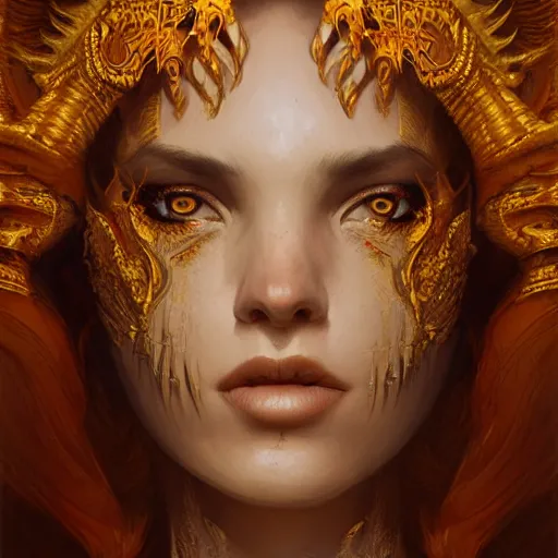 Prompt: portrait of fire goddess, yellow eyes, fantasy, intricate, elegant, highly detailed, digital painting, artstation, concept art, matte, sharp focus, illustration, art by aenaluck and roberto ferri and greg rutkowski, epic fantasy, digital painting