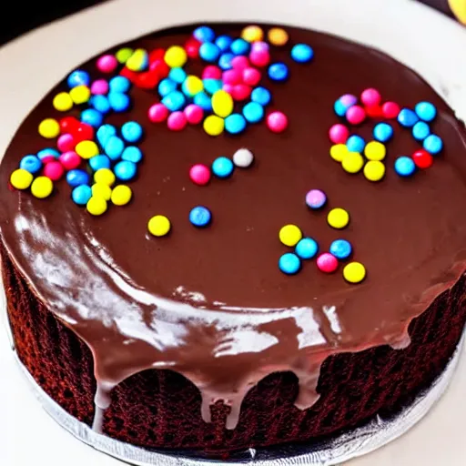 Image similar to chocolate cake with sprinkles in the shape of a dog