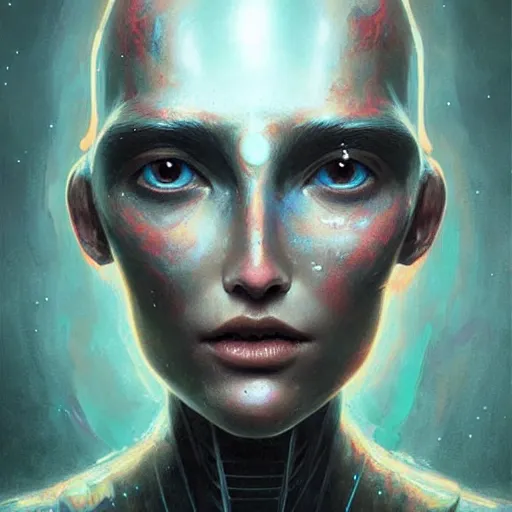 Image similar to a magical robot head, artificial intelligence, highly detailed, digital painting, smooth, sharp, beautiful face, expressive eyes, art by greg rutkowski and alex gray