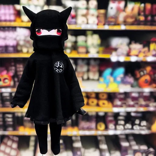 Image similar to cute fumo plush of a dark demon girl in a black hoodie