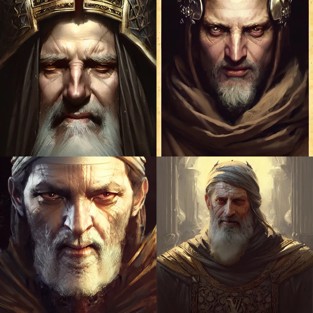 Prompt: medieval old king, realistic shaded, good looking, fine details, lv, realistic shaded lighting poster by greg rutkowski, macoto takahashi, magali villeneuve, artgerm, jeremy lipkin and michael garmash