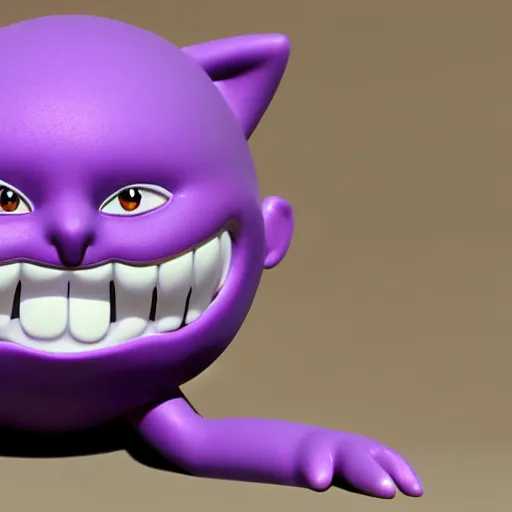 Image similar to purple clay character, laughing, studio ghibli looking at the camera, cute anime style, octane render