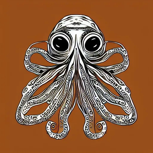 Image similar to cyborg octopus symmetrical colour ink painting, coloured!!, digital art, minimal geometric, vector art