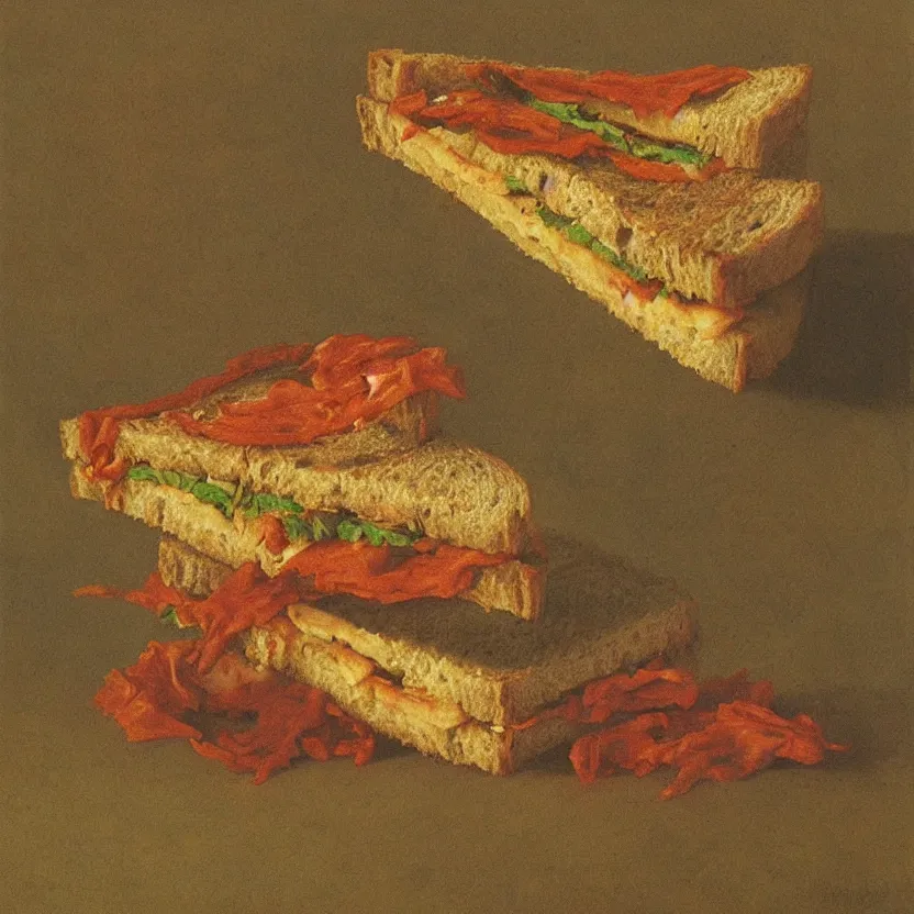 Image similar to a sandwich, painted by zdzisław beksinski