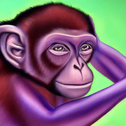 Prompt: beautiful detailed photorealistic painting of a purple monkey dishwasher