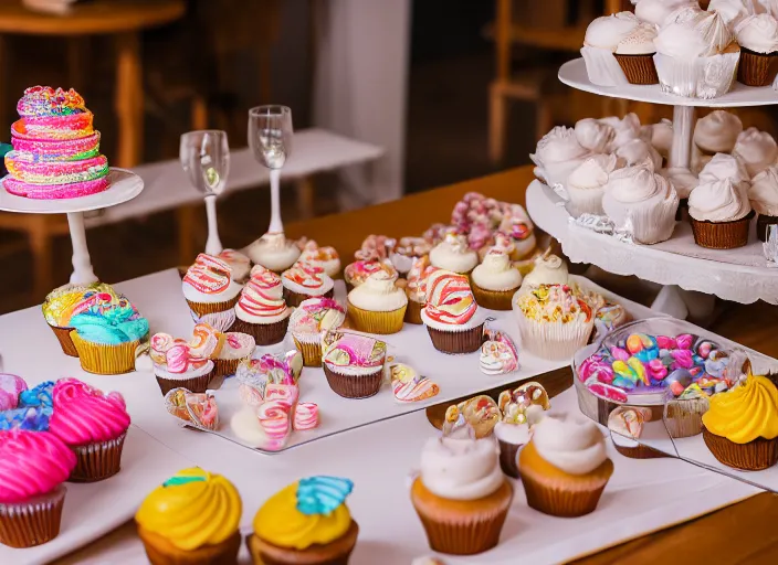 Image similar to a table with a white map full of sweets and cupcakes. highly detailed 8 k. intricate. nikon d 8 5 0 3 0 0 mm. award winning photography.