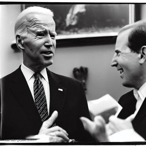 Image similar to us archive footage of big foot making trade deals with joe biden, photograph, award winning photo, 3 5 mm lense