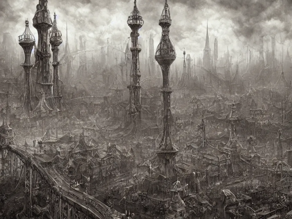 Prompt: a creepy Luna Park in the style of John Kenn Mortensen, realistic painting, high definition, digital art, matte painting, very detailed, realistic