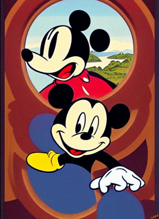 Image similar to twin peaks poster art, mickey mouse vs donald duck, old retro pulp noir comic cover, by michael whelan, rossetti bouguereau, artgerm, retro, nostalgic, old fashioned