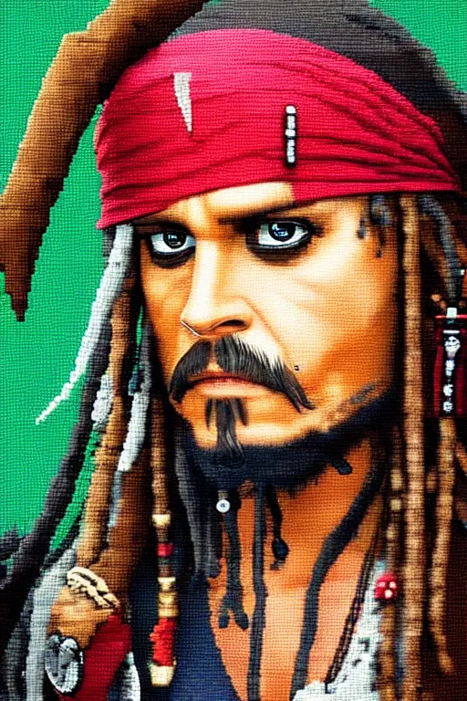 Prompt: jack sparrow in the style of 8 - bit pixel art, pixar artstation, realistic, detailed, 8 k